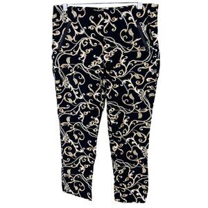 Chicos So-Slimming Juliet Baroque Scroll Black & Gold Print Ankle Pants Sz 10